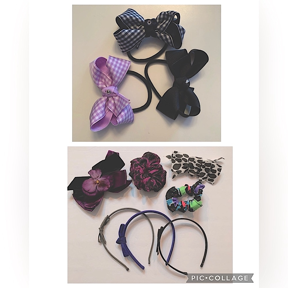 10 girls hair accessories bows, headbands scrunchies ponytail holders